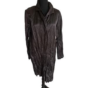 Eileen Fisher Steel Satin Split Back Bottom Jacket - Brown - Large